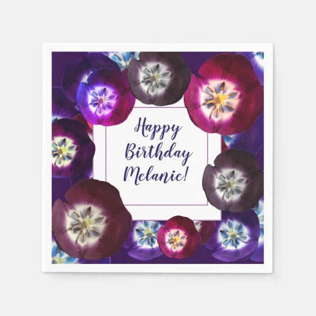 Custom Birthday Floral Paper Napkins Serviette (Vorderseite)