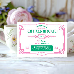 Custom Birthday Geschenkzertifikat Karte