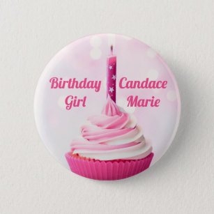 Custom Birthday Girl Hübsch Pink Cupcake Foto Button