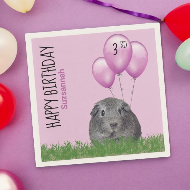 Custom Birthday Guinea Pig Lila Balloons Serviette (paper party napkin )