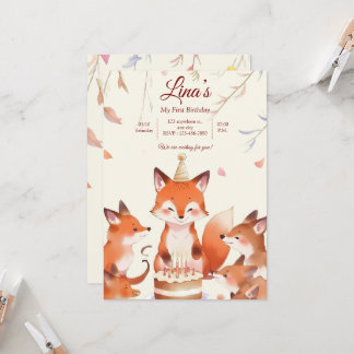 Custom Birthday Invitation with Cute Foxes Einladung