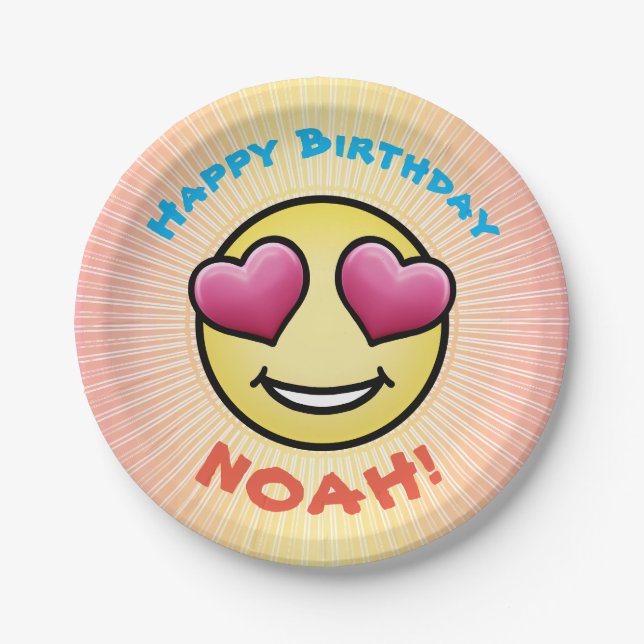 Custom Birthday Liebe Emoji Pappteller (Vorderseite)