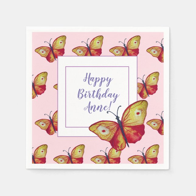 Custom Birthday Paper Napkins Butterfly Art Serviette (Vorderseite)