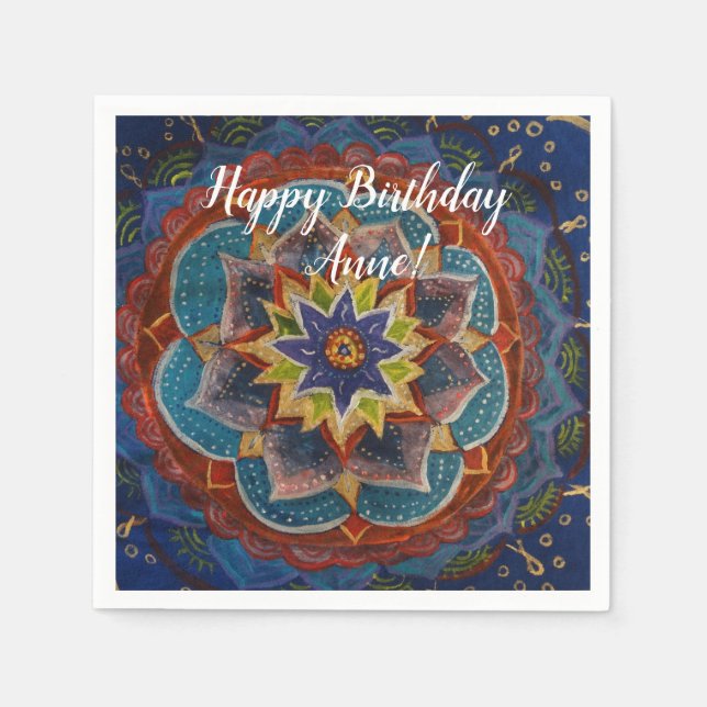 Custom Birthday Paper NapkinsMandala Art Serviette (Vorderseite)