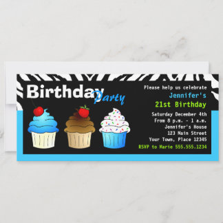 Custom Birthday Party Aqua Blue Zebra - Cupcakes Einladung