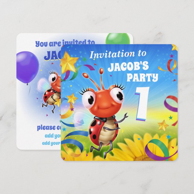 Custom Birthday Party einladen Junge 1 Jahre alt Einladung (Vorne/Hinten)