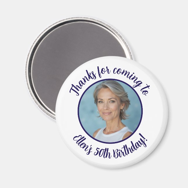 Custom Birthday Party Foto Name 50. Vielen Dank Magnet (Vorderseite/Rückseite)