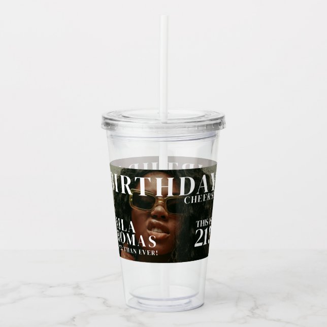 Custom Birthday Party Magazine Cover Cheers Acryltrinkbecher (Vorderseite)