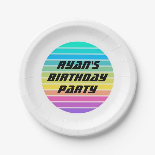 Custom Birthday Party Paper Plate - Sci-Fi Rainbow Pappteller (Vorderseite)