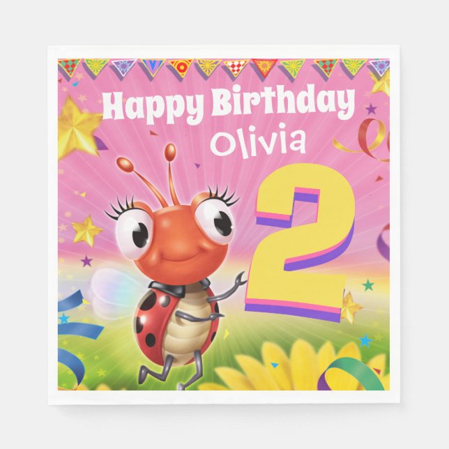 Custom Birthday Party Papier Serviette Girl 2 Jahr (Vorderseite)