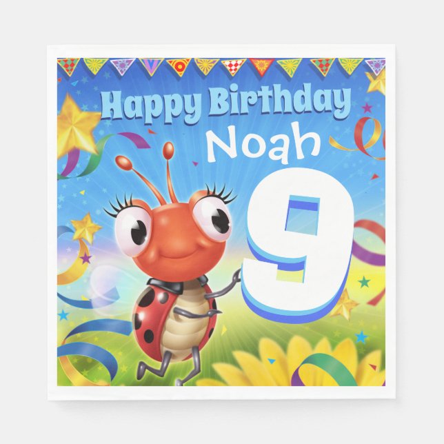 Custom Birthday Party Papier Serviette Junge 9 Jah (Vorderseite)