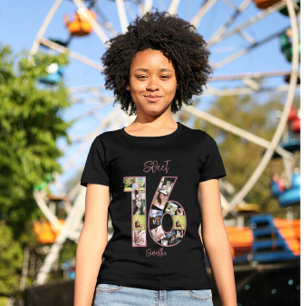 Custom Birthday Pink Girly Sweet 16 Foto Collage T-Shirt