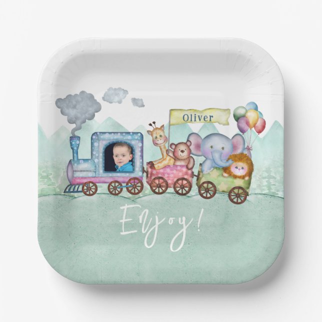 Custom Birthday Sign Chugga Chugga Choo Choo Pappteller (Vorderseite)