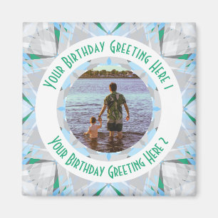 Custom Birthday Star Gray Blue Foto Gruß Magnet