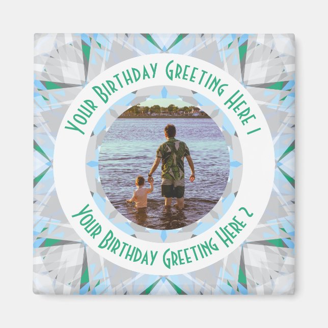 Custom Birthday Star Gray Blue Foto Gruß Magnet (Vorne)