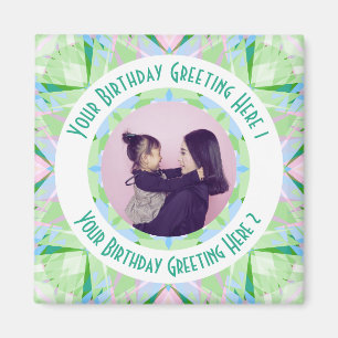 Custom Birthday Star Green Pink Foto Gruß Magnet
