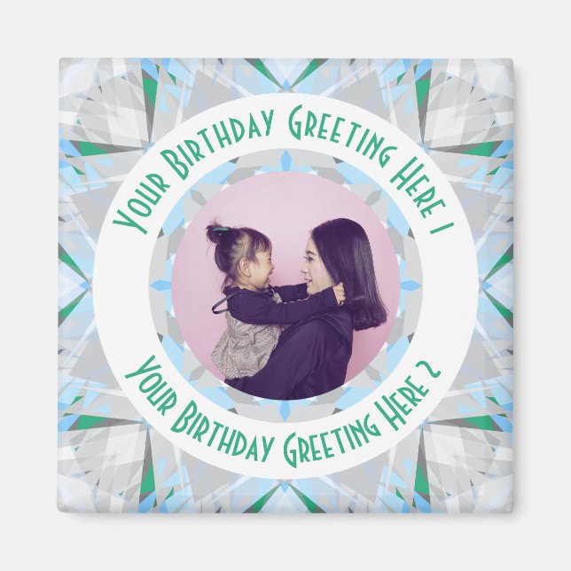 Custom Birthday Star Grey Green Foto Gruß Magnet (Vorne)