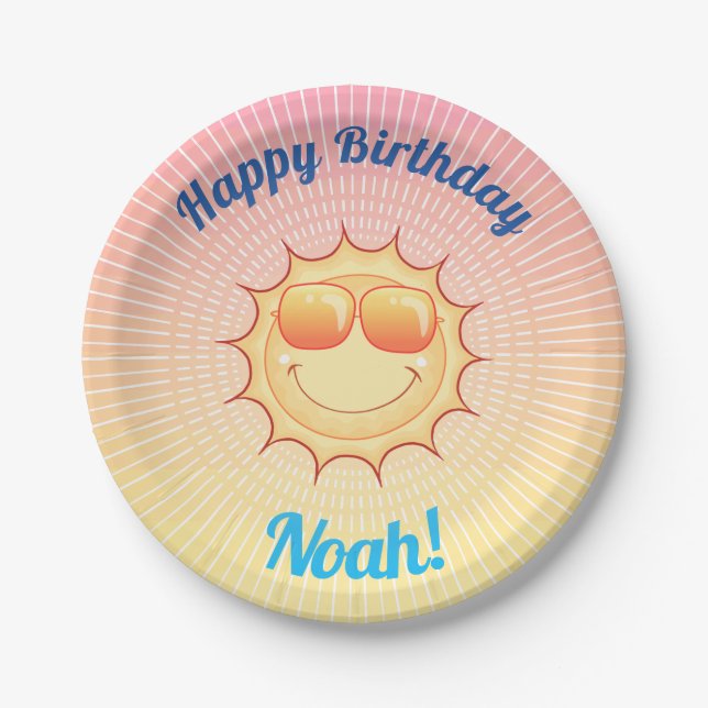 Custom Birthday Sun mit Shades Pappteller (Vorderseite)