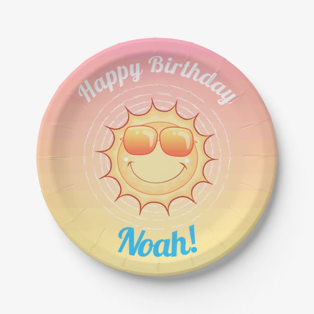 Custom Birthday Sun mit Shades Pappteller (Vorderseite)