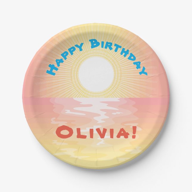Custom Birthday Sunset Pappteller (Vorderseite)