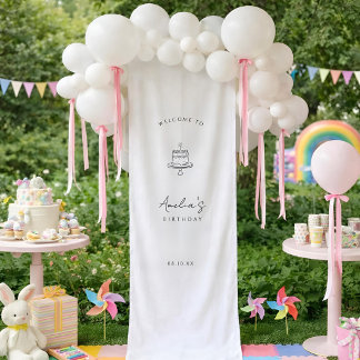Custom Birthday Welcome Sign with Hand Drawn Cake Banner