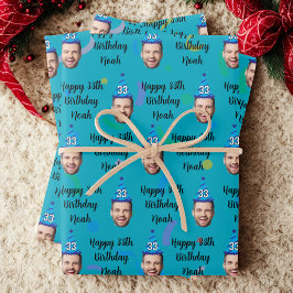 Custom Birthday Wrapping Paper, Blue Geschenkpapier Set