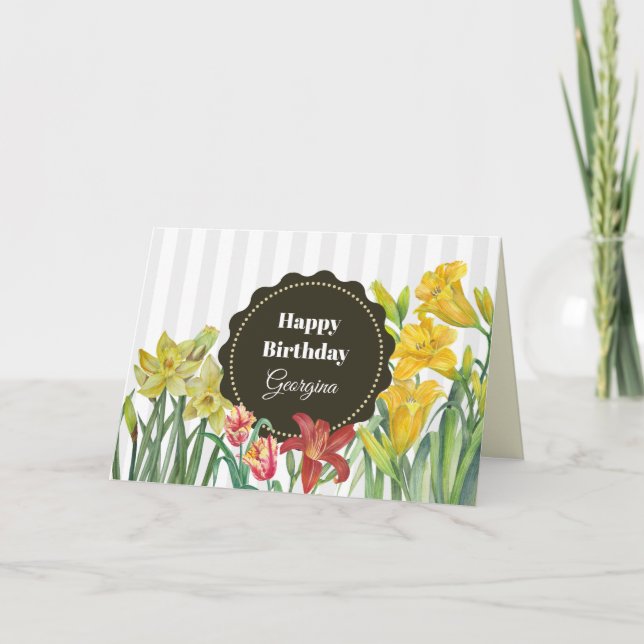 Custom Birthday Yellow Orange Spring Blumen Karte (Vorderseite)