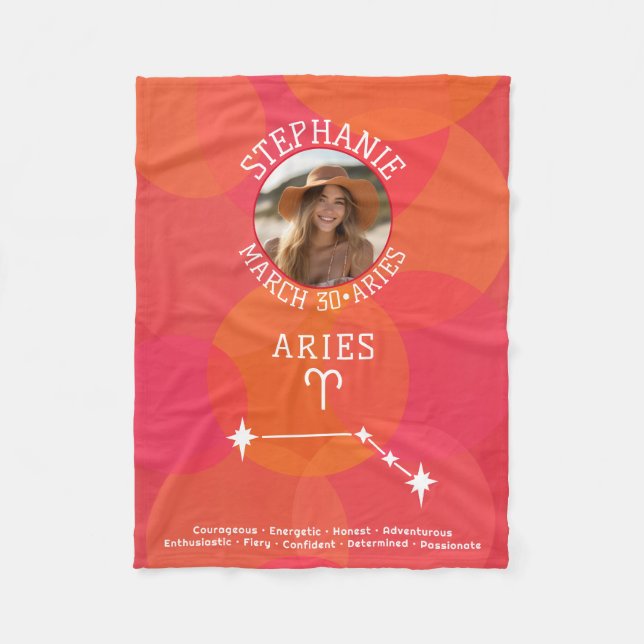 Custom Birthday Zodiac Aries - Foto Modernes Desig Fleecedecke (Vorderseite)