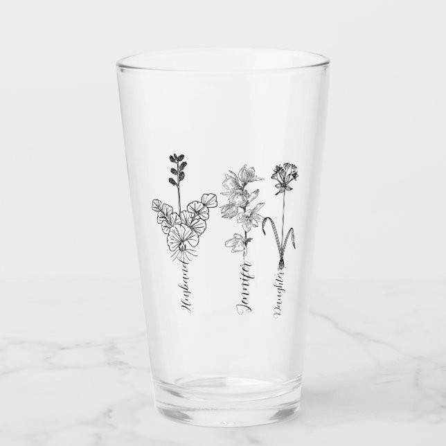 Custom birthflower Engrave name family Glas (Vorderseite)