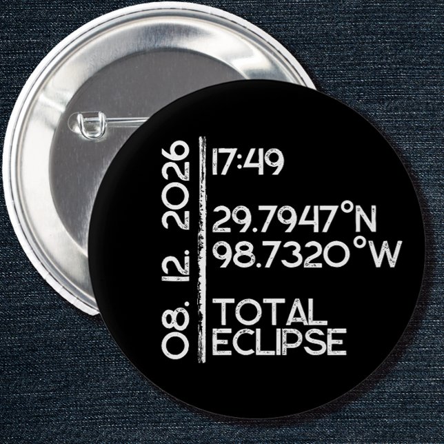 Custom Black 2026 Solar Eclipse Button (Solar Eclipse Keepsake Pin)