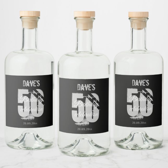 Custom Black 50. Geburtstagsparty Alkoholflaschenetikett (Flaschen)