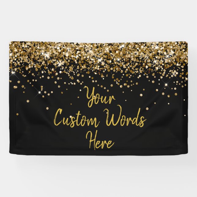 Custom Black and Gold Birthday Party Foto Stand Banner (Horizontal)