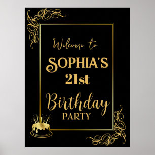 Custom Black and Gold Birthday Poster