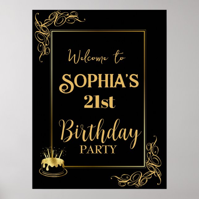 Custom Black and Gold Birthday Poster (Vorne)