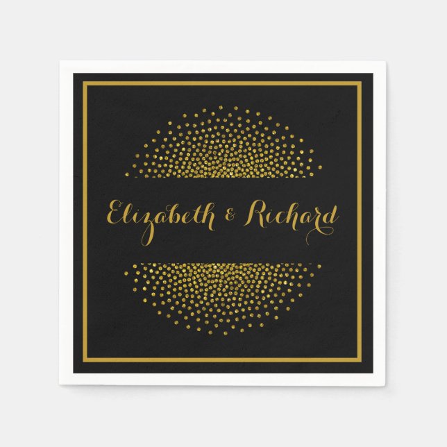 Custom Black and Gold Glitzer Confetti Wedding Serviette (Vorderseite)