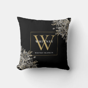 Custom Black and Gold Monogram Floral Kissen