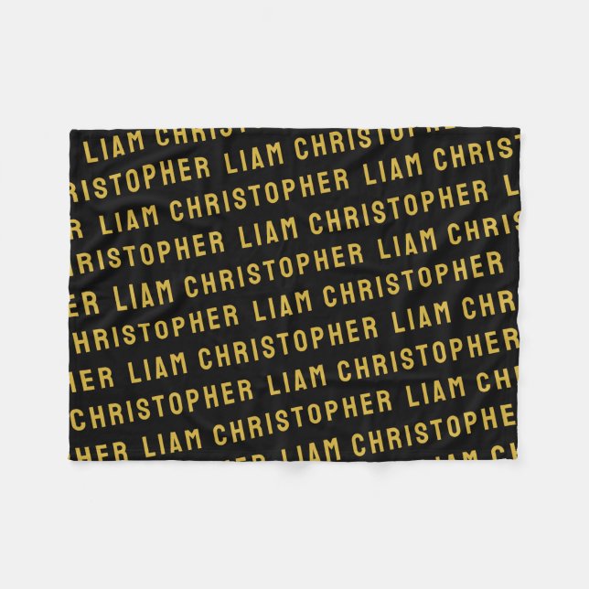 Custom Black and Gold Personalisiert Baby Name Gif Fleecedecke (Vorderseite (Horizontal))