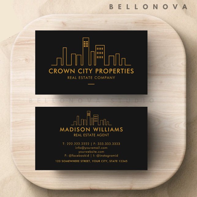 Custom Black and Gold Real Anwesen Agent Visitenkarte (Custom Black and Gold Real Estate Agent Business Card)