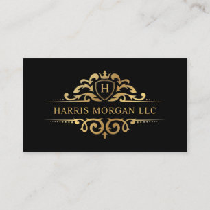 Custom Black and Gold Royal Monogram Beruflich Visitenkarte