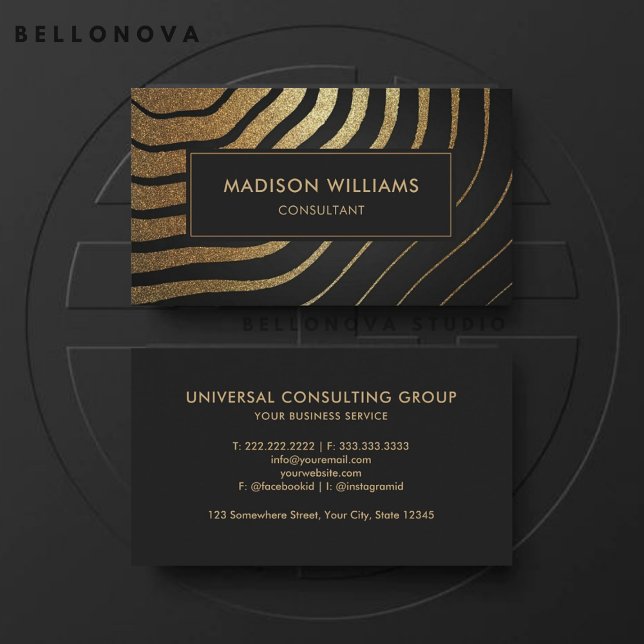 Custom Black and Gold Wave Glitzer Beruflich Visitenkarte (Custom Black And Gold Wave Glitter Professional Business Card)