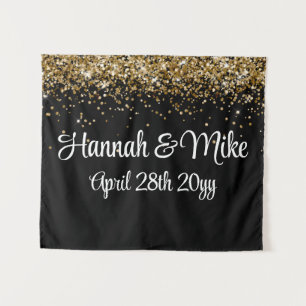 Custom Black and Gold Wedding Backdrop Foto Stand Wandteppich