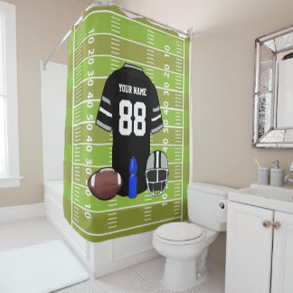 Custom Black and Gray Football Jersey auf Field Duschvorhang