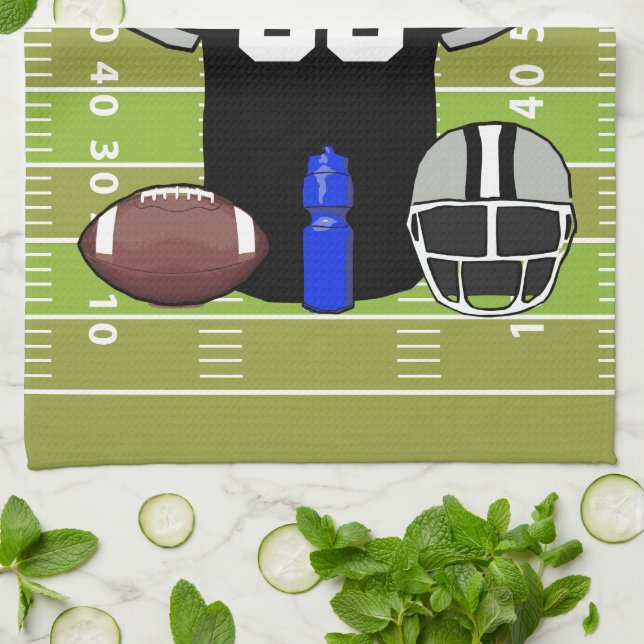 Custom Black and Gray Football Jersey auf Field Handtuch (Gefaltet)