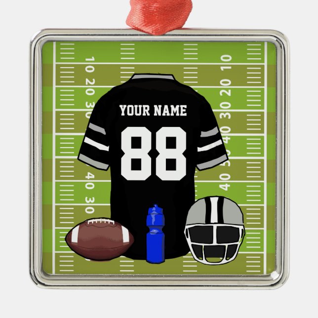 Custom Black and Gray Football Jersey auf Field Ornament Aus Metall (Vorne)