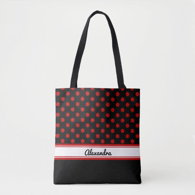 Custom Black and Red Polka Dots Black Base (Vorderseite)