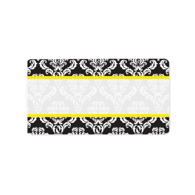 Custom Black and White Damask Wedding Adressaufkleber (Vorne)