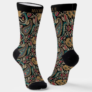 Custom Black Aquamarin Blue Green Paisley Muster Socken