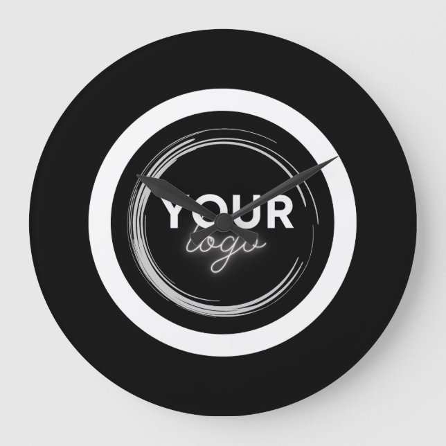 Custom Black Business Logo Branded Company Große Wanduhr (Vorderseite)
