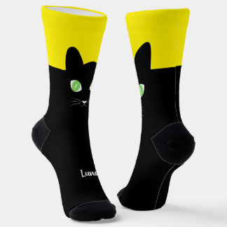 Custom Black Cat Photo Socks with Name - Cat Lover Socken