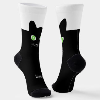 Custom Black Cat Photo Socks with Name - Cat Lover Socken